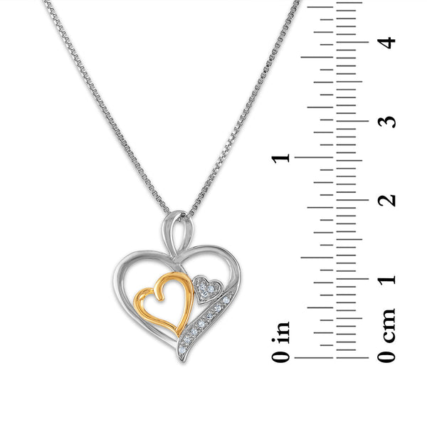 Diamond Accent Double Heart 18-inch Pendant in Two-Tone Sterling Silver