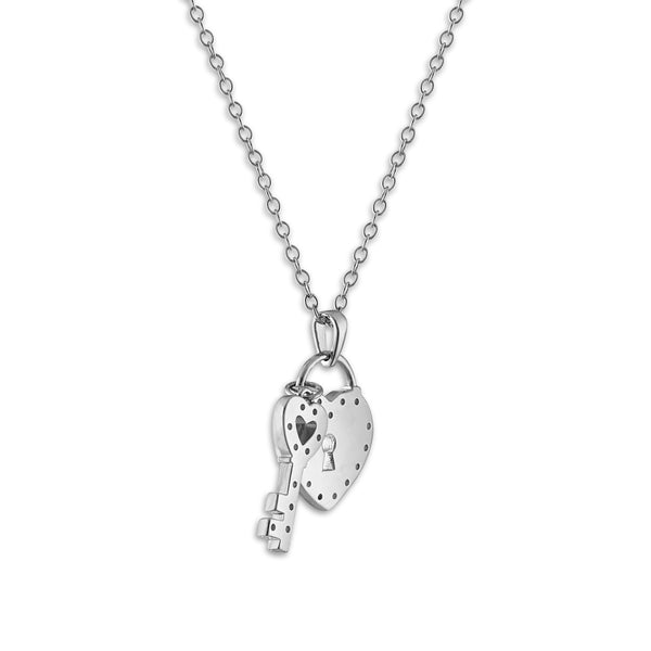 1/10 CTW Diamond 18-inch Heart Lock and Key Pendant in Sterling Silver