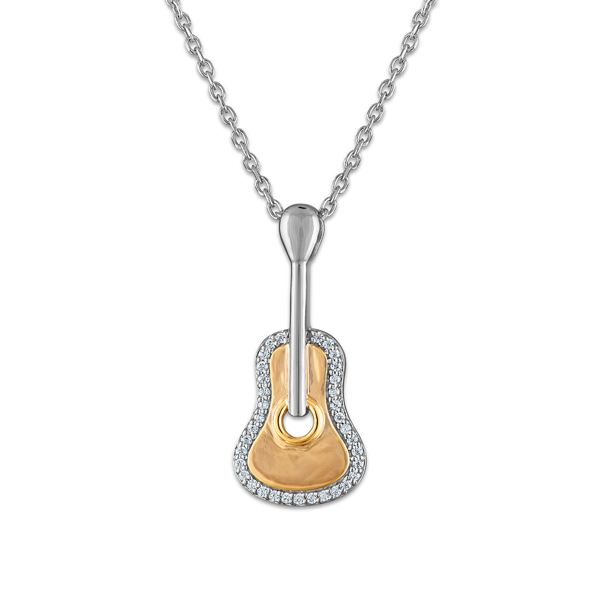 Diamond Accent 18-inch Guitar Pendant in Two-Tone Sterling Silver