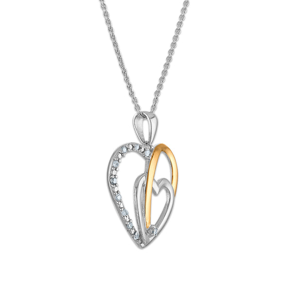 Diamond Accent 18-inch Heart Pendant in Two-Tone Sterling Silver