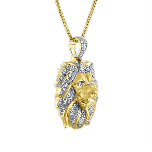 1/2 CTW Diamond Lion Head Pendant in Gold Plated Sterling Silver