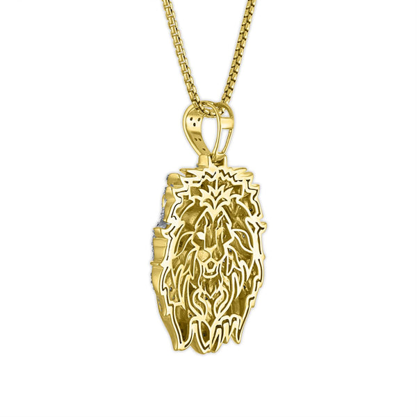 1/2 CTW Diamond Lion Head Pendant in Gold Plated Sterling Silver