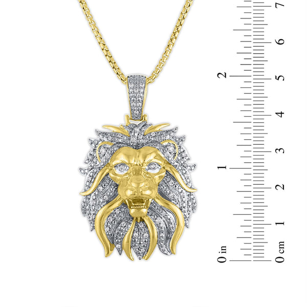 1/2 CTW Diamond Lion Head Pendant in Gold Plated Sterling Silver