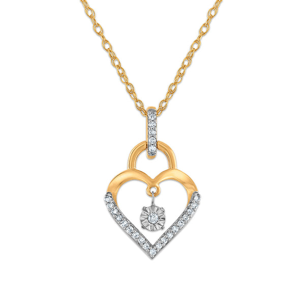 Diamond Accent 18-inch Heart Lock Pendant in 10KT Yellow Gold