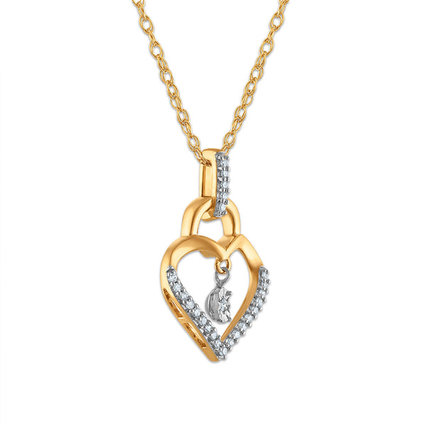 Diamond Accent 18-inch Heart Lock Pendant in 10KT Yellow Gold