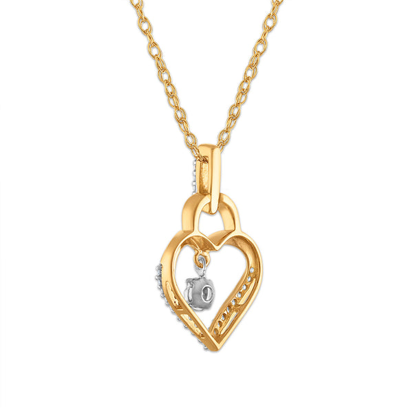 Diamond Accent 18-inch Heart Lock Pendant in 10KT Yellow Gold