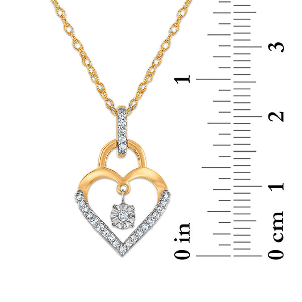 Diamond Accent 18-inch Heart Lock Pendant in 10KT Yellow Gold