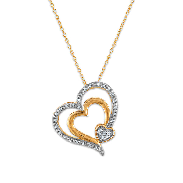 Diamond Accent 18-inch Heart Pendant in Yellow Gold-Plated Sterling Silver