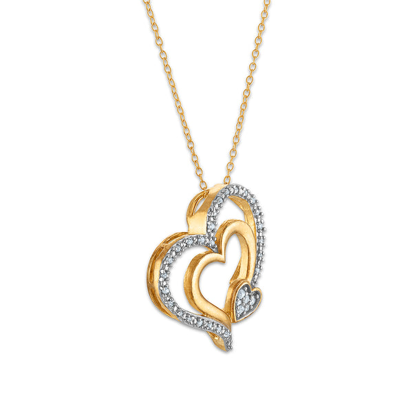 Diamond Accent 18-inch Heart Pendant in Yellow Gold-Plated Sterling Silver