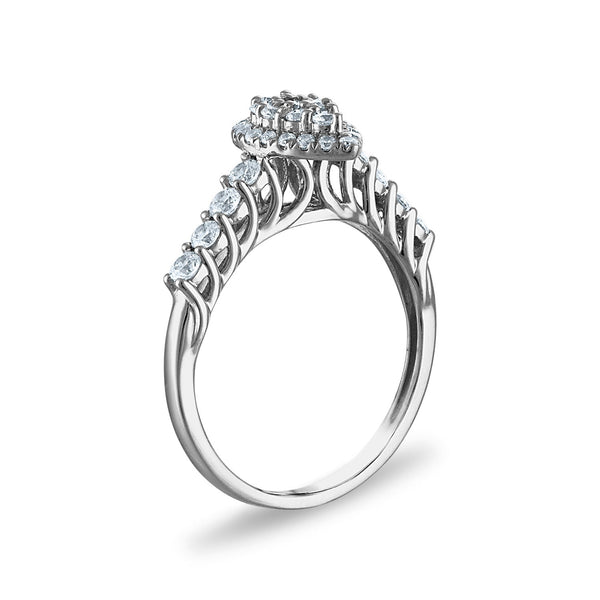 1 CTW Diamond Cluster Bridal Set Ring in 10KT White Gold