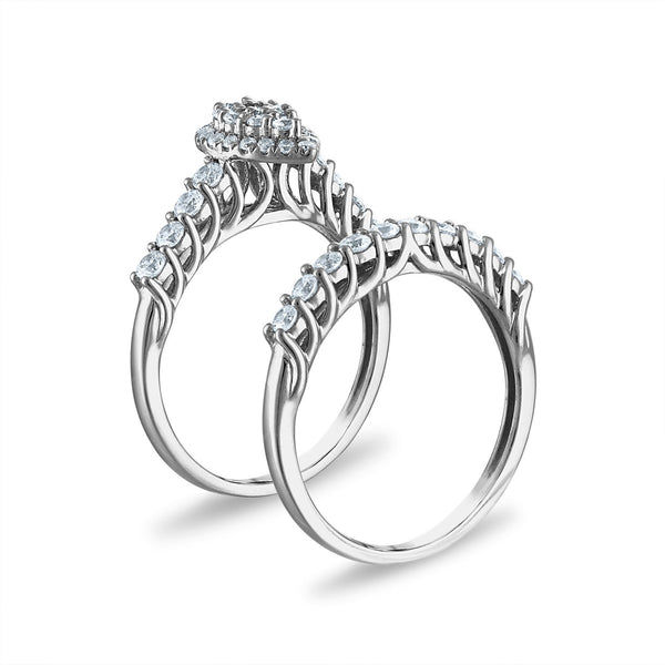 1 CTW Diamond Cluster Bridal Set Ring in 10KT White Gold