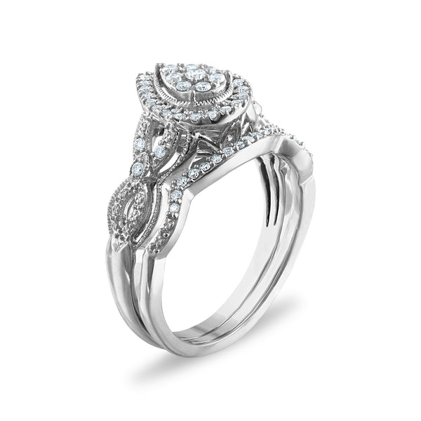 1/3 CTW Diamond Halo Bridal Set Ring in 10KT White Gold