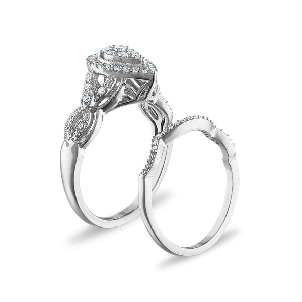 1/3 CTW Diamond Halo Bridal Set Ring in 10KT White Gold