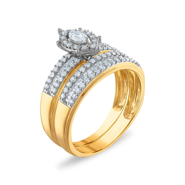 3/4 CTW Diamond Halo Bridal Set Ring in 10KT Yellow Gold