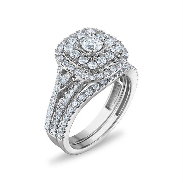 1 1/2 CTW Diamond Halo Bridal Set Ring in 10KT White Gold