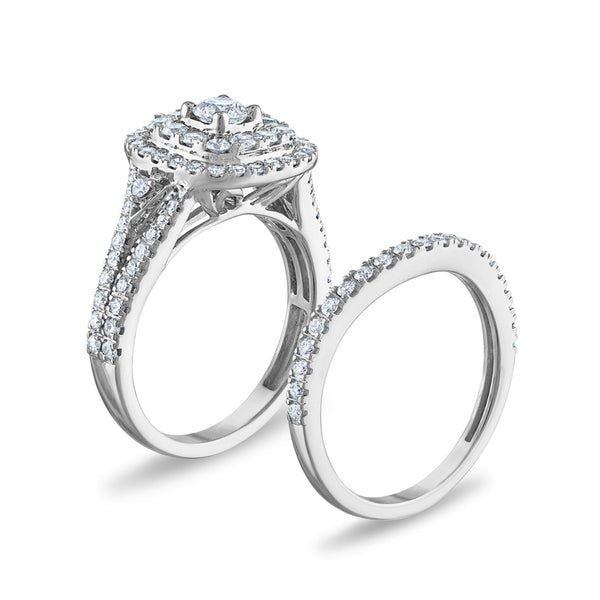 1 1/2 CTW Diamond Halo Bridal Set Ring in 10KT White Gold