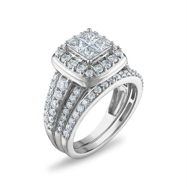 1-3/4 CTW Diamond Halo Bridal Set Ring in 10KT White Gold