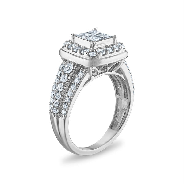 1-3/4 CTW Diamond Halo Bridal Set Ring in 10KT White Gold