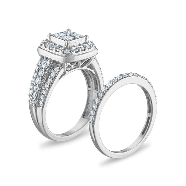 1-3/4 CTW Diamond Halo Bridal Set Ring in 10KT White Gold