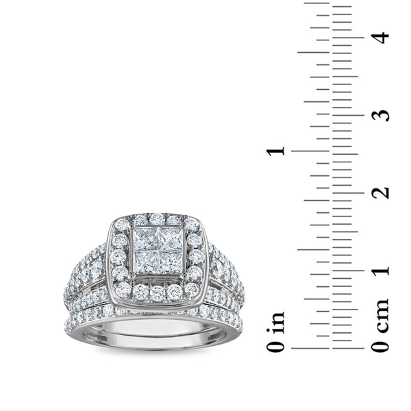 1-3/4 CTW Diamond Halo Bridal Set Ring in 10KT White Gold