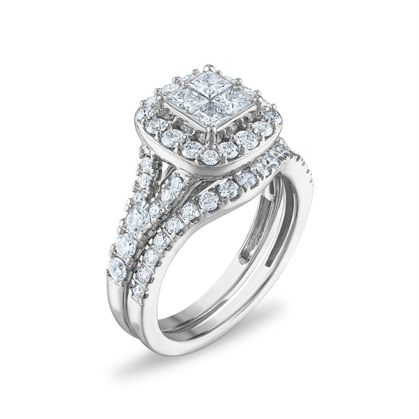 1-1/2 CTW Diamond Halo Bridal Set Ring in 10KT White Gold