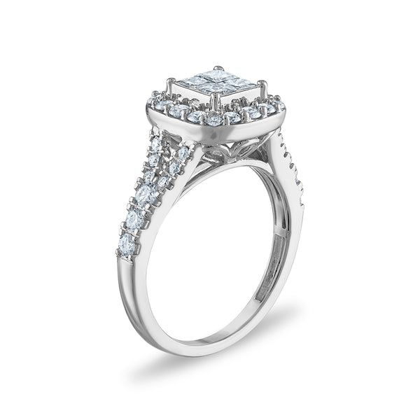 1-1/2 CTW Diamond Halo Bridal Set Ring in 10KT White Gold