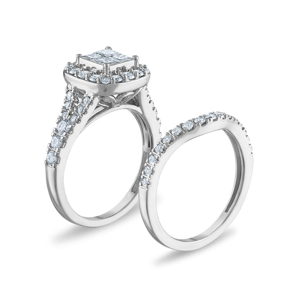 1-1/2 CTW Diamond Halo Bridal Set Ring in 10KT White Gold