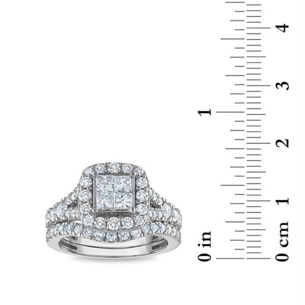 1-1/2 CTW Diamond Halo Bridal Set Ring in 10KT White Gold