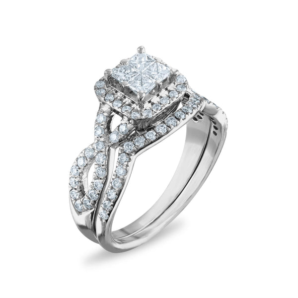 1 CTW Diamond Halo Bridal Set Ring in 10KT White Gold