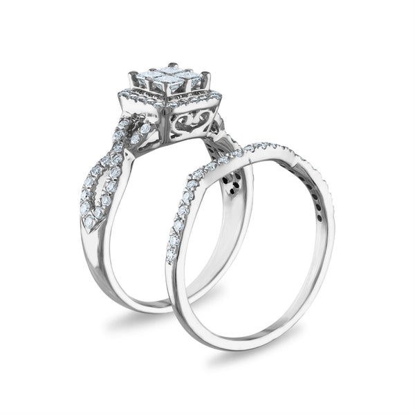 1 CTW Diamond Halo Bridal Set Ring in 10KT White Gold