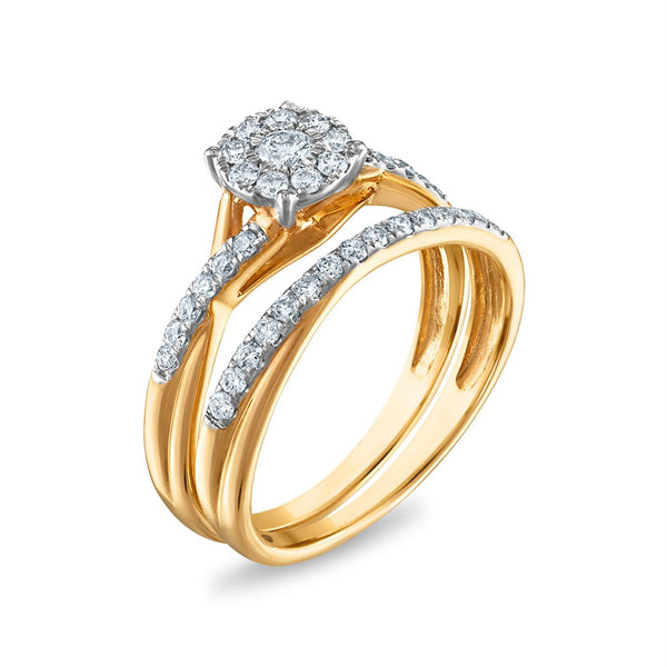 1/2 CTW Diamond Cluster Bridal Set Ring in 10KT Yellow Gold