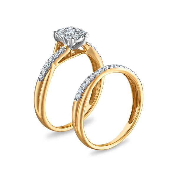 1/2 CTW Diamond Cluster Bridal Set Ring in 10KT Yellow Gold