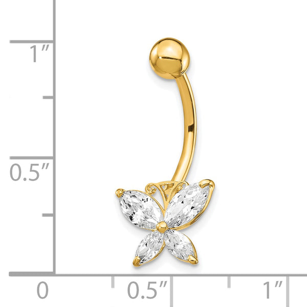 10KT Yellow Gold Cubic Zirconia 26X11MM Butterfly Belly Ring