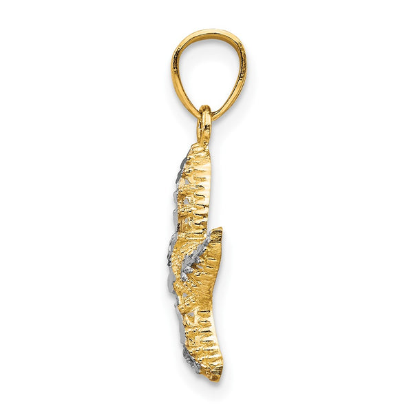 10KT Yellow Gold With Rhodium Plating 20X16MM Diamond-cut Starfish Pendant. Chain Not Included