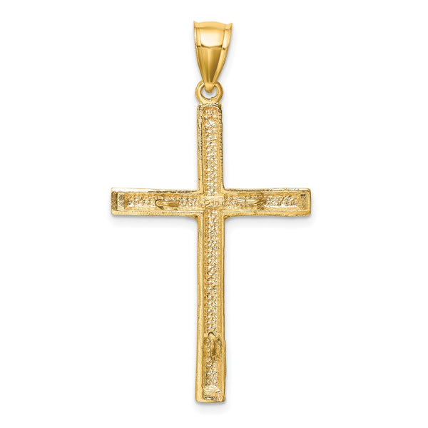 10KT Yellow Gold With Rhodium Plating 45X21MM Diamond-cut Crucifix Cross Pendant. Chain Not Included