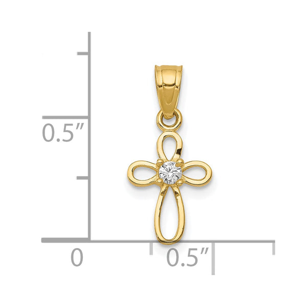 10KT Yellow Gold Cubic Zirconia 20X11MM Cross Pendant. Chain Not Included