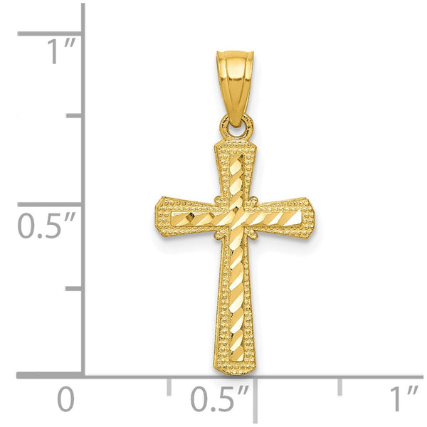 10KT Yellow Gold 25X11MM Diamond-cut Cross Pendant-Chain Not Included