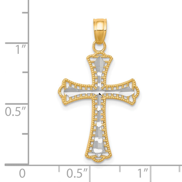 10KT Yellow Gold With Rhodium Plating 30X16MM Diamond-cut Cross Pendant. Chain Not Included