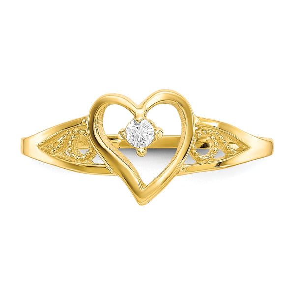 10KT Yellow Gold Cubic Zirconia Heart Ring; Size 6