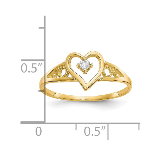 10KT Yellow Gold Cubic Zirconia Heart Ring; Size 6