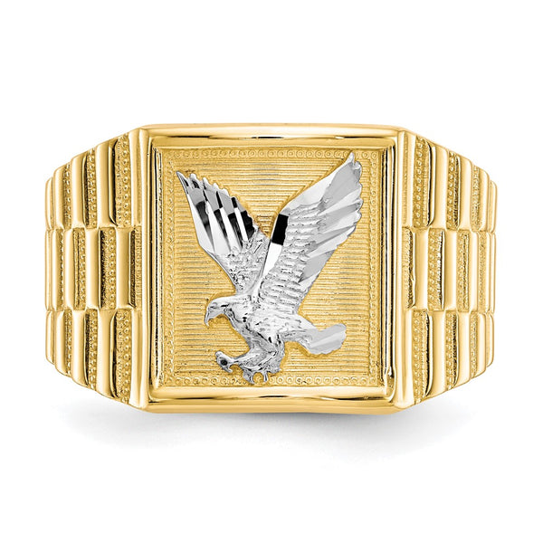 10KT Yellow Gold with Rhodium Plating Eagle Ring; Size 10