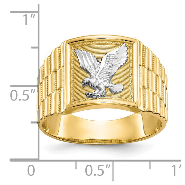 10KT Yellow Gold with Rhodium Plating Eagle Ring; Size 10