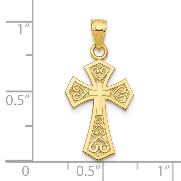 10KT Yellow Gold 25X13MM Diamond-cut Reversible Cross Pendant. Chain Not Included