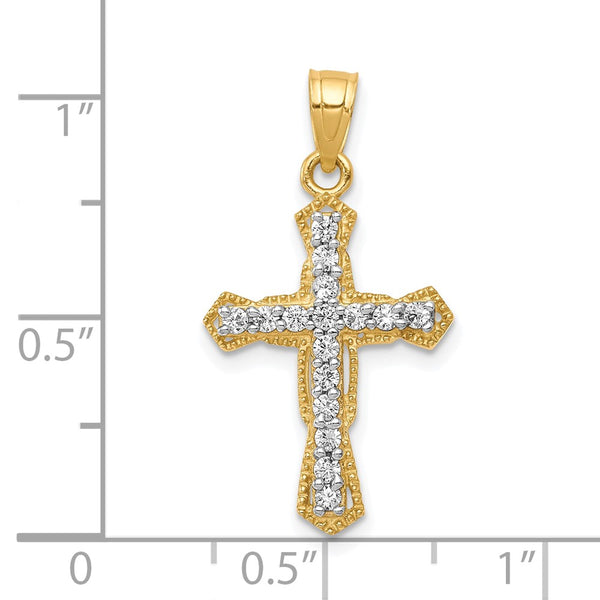 10KT Yellow Gold Cubic Zirconia 25X16MM Cross Pendant. Chain Not Included