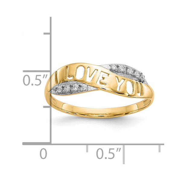 10KT Yellow Gold Cubic Zirconia Love Ring; Size 6