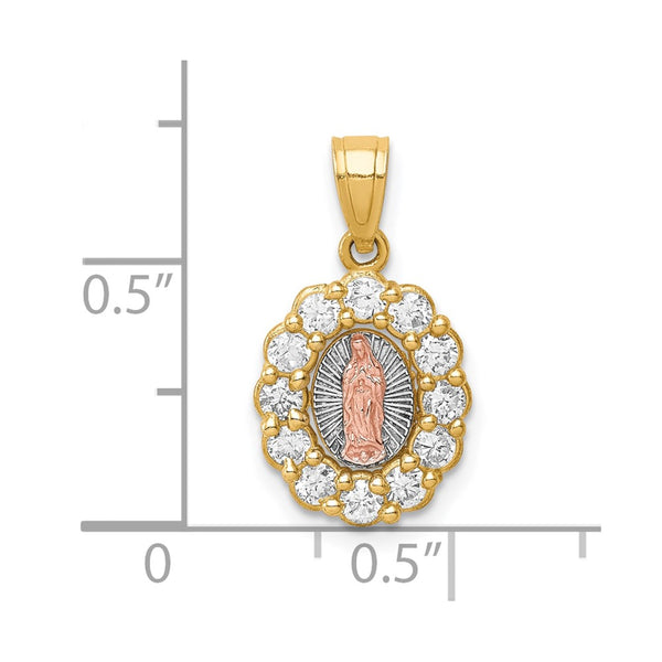 10KT Gold Tri-Color Cubic Zirconia Guadalupe Pendant. Chain Not Included