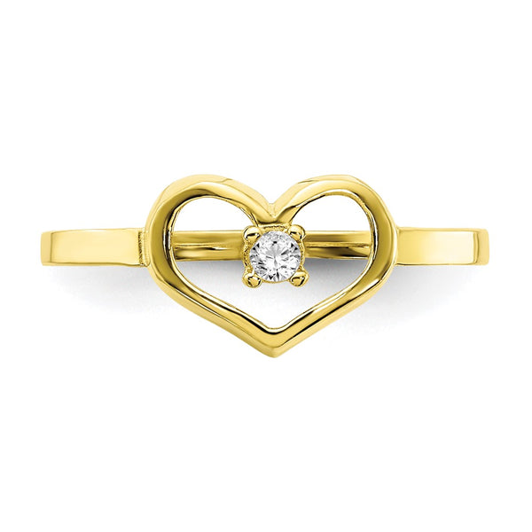 10KT Yellow Gold Cubic Zirconia Heart Baby Ring; Size 2