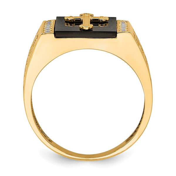 Onyx and Cubic Zirconia Cross Ring in 10KT Yellow Gold; Size 10