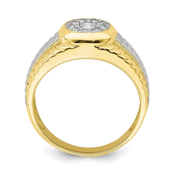 Cubic Zirconia Ring in 10KT Yellow Gold With Rhodium Plating; Size 9.5