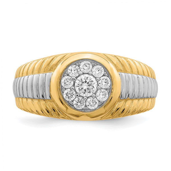 Cubic Zirconia Ring in 10KT Yellow Gold With Rhodium Plating; Size 9.5